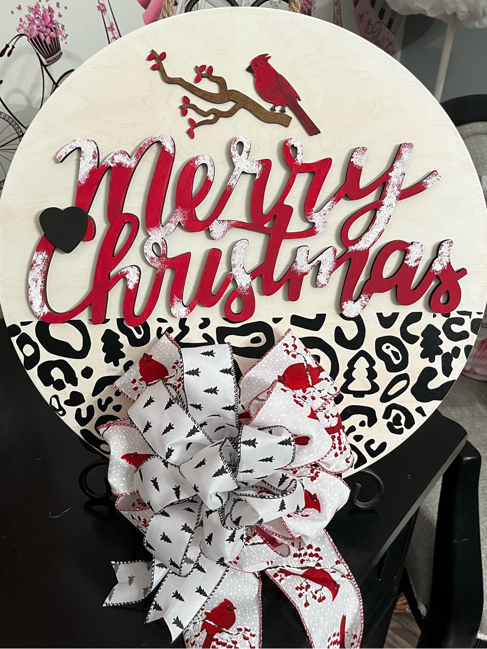 Merry Christmas Cardinal Red and Black Wall Decor